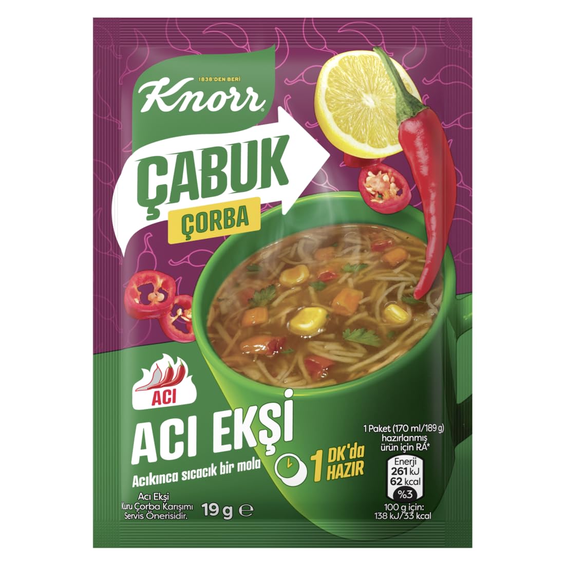 Knorr Quick, Packet Soup, for lunch, dinner or snacks, Hot & Sour, with No Added Preservatives, pack of 4,76g