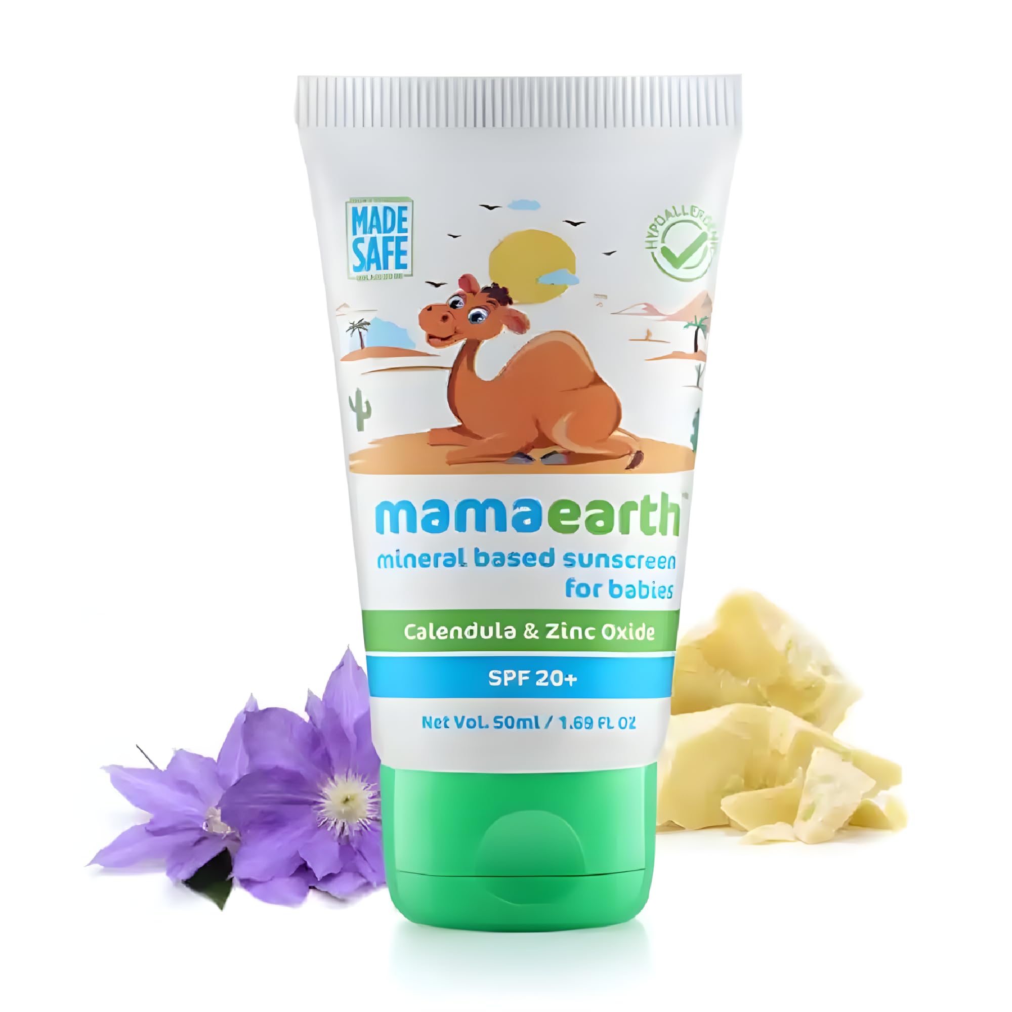 Mamaearth Mineral Based Sunscreen for Babies | With Calendula, Zinc Oxide & Cocoa Butter | SPF 20+ | Soothes, Nourishes & Protects Delicate Skin | Safe for 0+ Months | Toxin-Free | 50ml