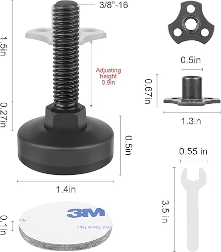 Miniatura 2 de Niveladores de muebles resistentes de 38 a 16 hilos con kit de tuercas en T, pies niveladores de muebles ajustables para mesas, armarios, sillas,