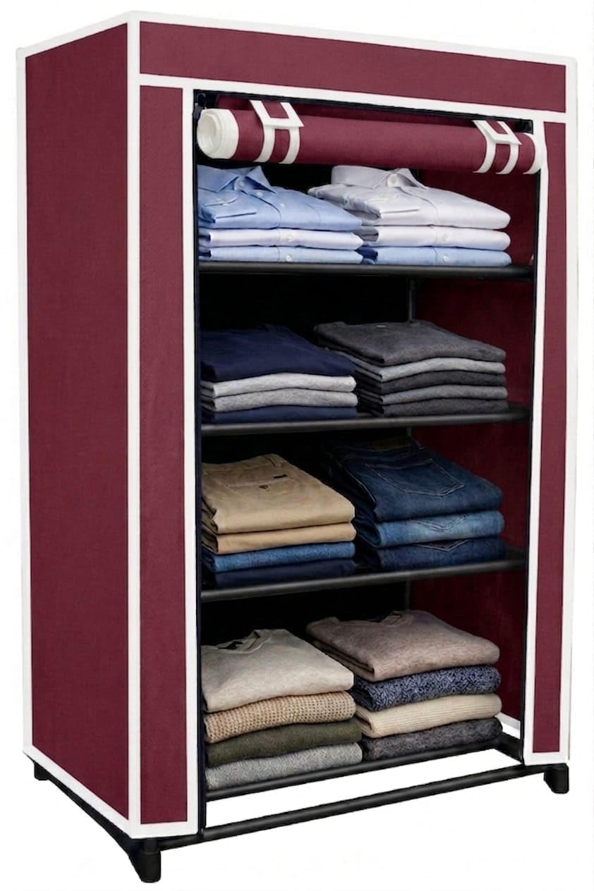 FAROX Durable Shoe Rack with Cover – Multi-Tier Storage Organizer for Shoes, Boots, and Sneakers – Space-Saving, Protective Design for Home, Closet, and Entryway (Maroon, 4 Tier)-image-31