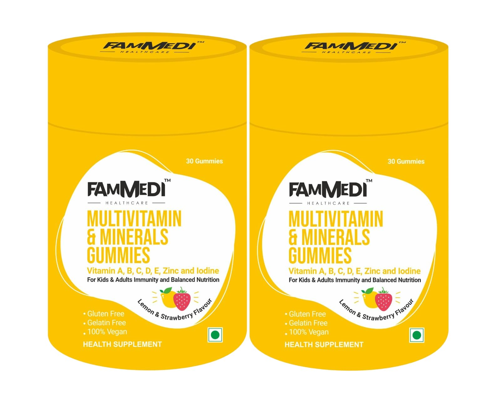 FAMMEDI HEALTHCARE Multivitamin Gummies For Immunity, Energy, Digestion - with Superfoods, Antioxidants, Minerals, And Probiotics For Men Women And Children (Pack of 2)