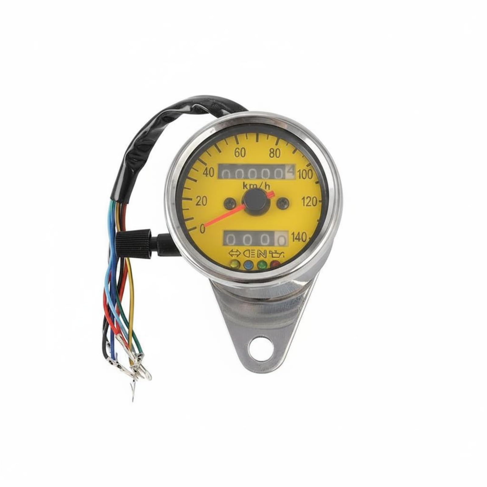 Metal Body Retro Motorcycle Speedometer Glass Face Motorbike Odometer Gauge Multifunction Display Custom Motorcycle Instrument Cluster Easy Installation, 4-Indicator Chrome a Motors-image-21