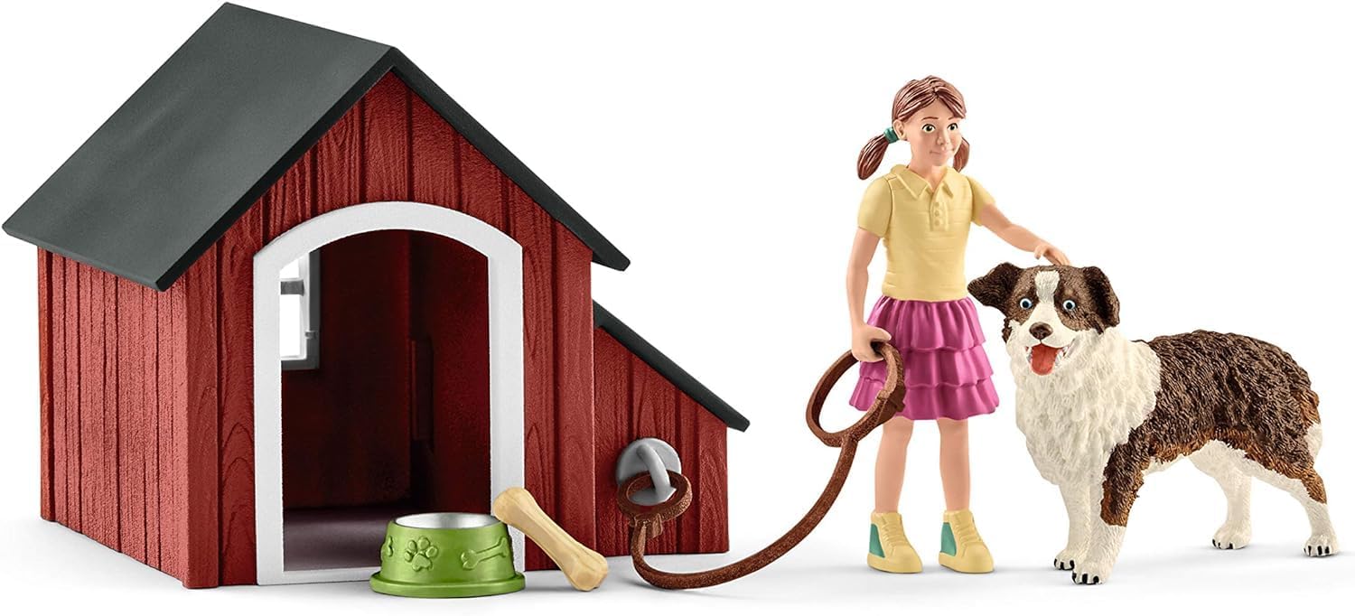 Schleich Farm World - 5PC Dog Kennel Animal Toys for Kids with Dog Figurine and Dog House - Kids Ages 3+