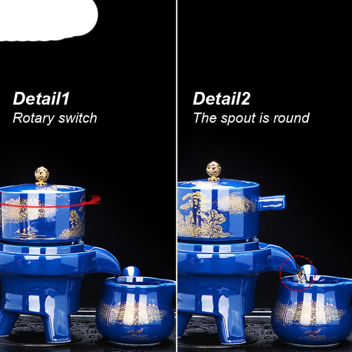 Juego de té automático de cerámica Creativo, diseño antiescaldado, Tetera giratoria con Flujo de Agua, Juego de té de Gama Alta para Regalo de Boda