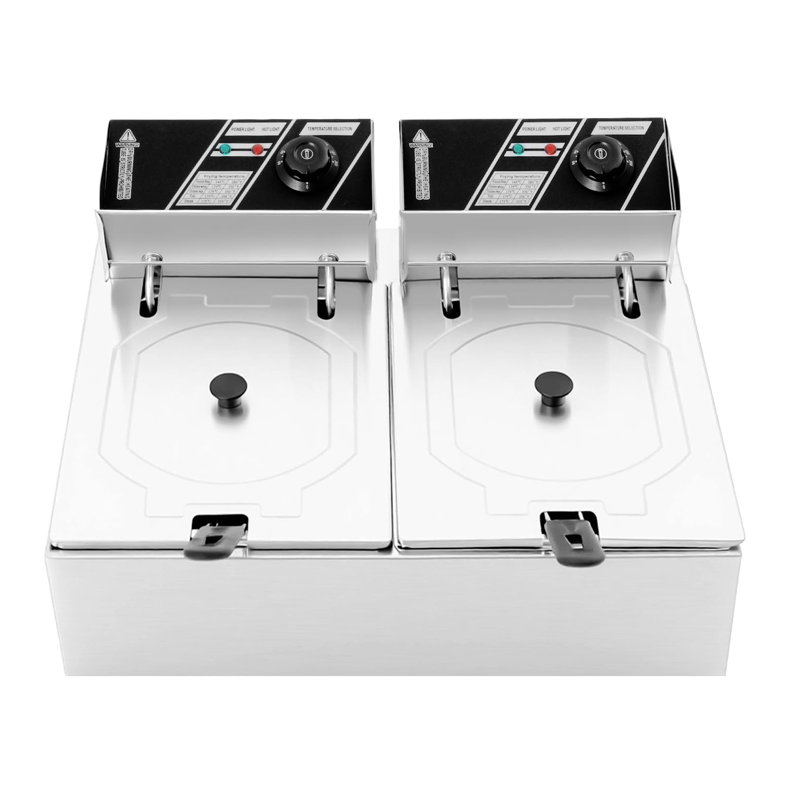 Friggitrice elettrica in acciaio inox con cestello, contenitore commerciale 2,5 KW 6L, 60-200°C/140-392°F per ristoranti rapidi snack bar (capacità di serbatoio: 2 x 6L)