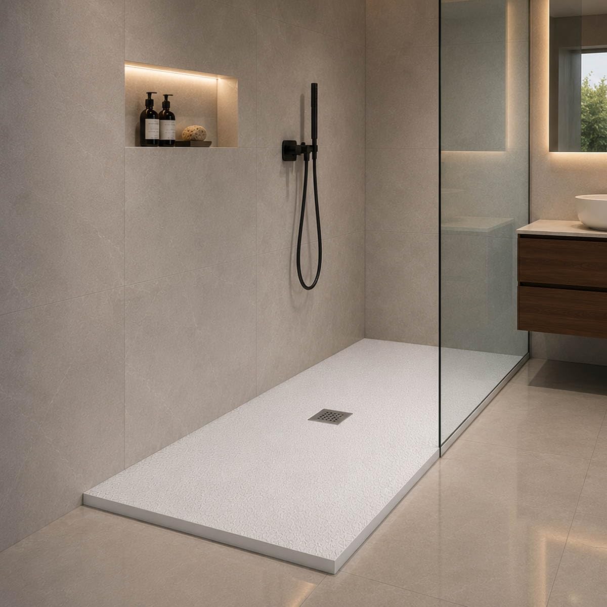 Yellowshop - Piatto doccia rettangolare in marmoresina h 2,5 cm HEAVY Bianco con sifone, piletta e copripiletta inox (cm 70x150)