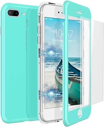 CE-Link Funda iPhone 7 Plus Funda iPhone 8 Plus y Cristal Templado iPhone 7 Plus/iPhone 8 Plus Carcasa 360 Grados 3 en 1 Magn?tica Macaron Case Protectora - Verde