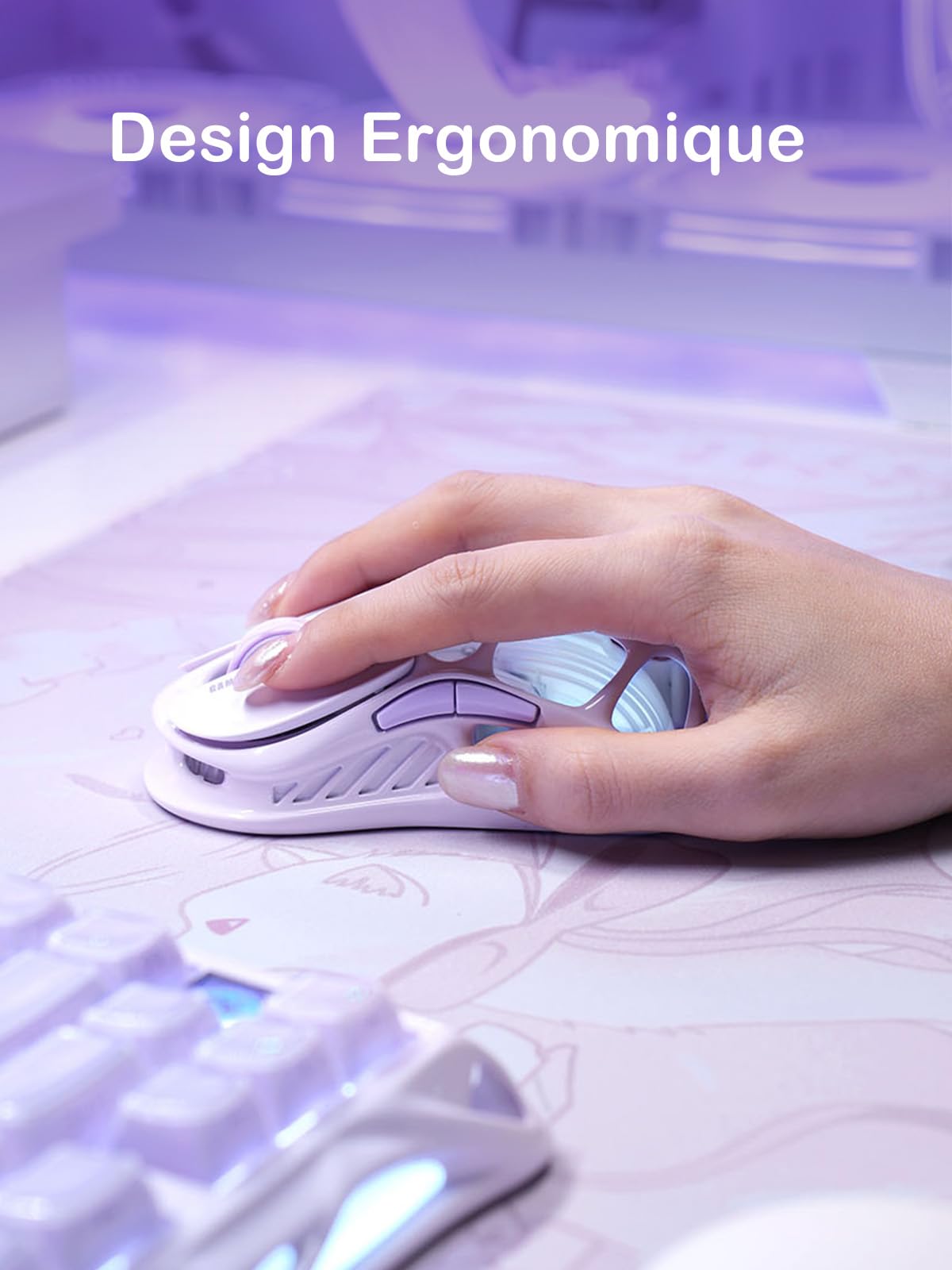 GravaStar Mercury M1 Pro Souris de Jeu en Alliage de magnésium léger, 26 000 DPI, capteur PAW3395DM, 5 Boutons programmables, câble/2,4G/BT, jusqu'à 200 Heures de Batterie (Violet)