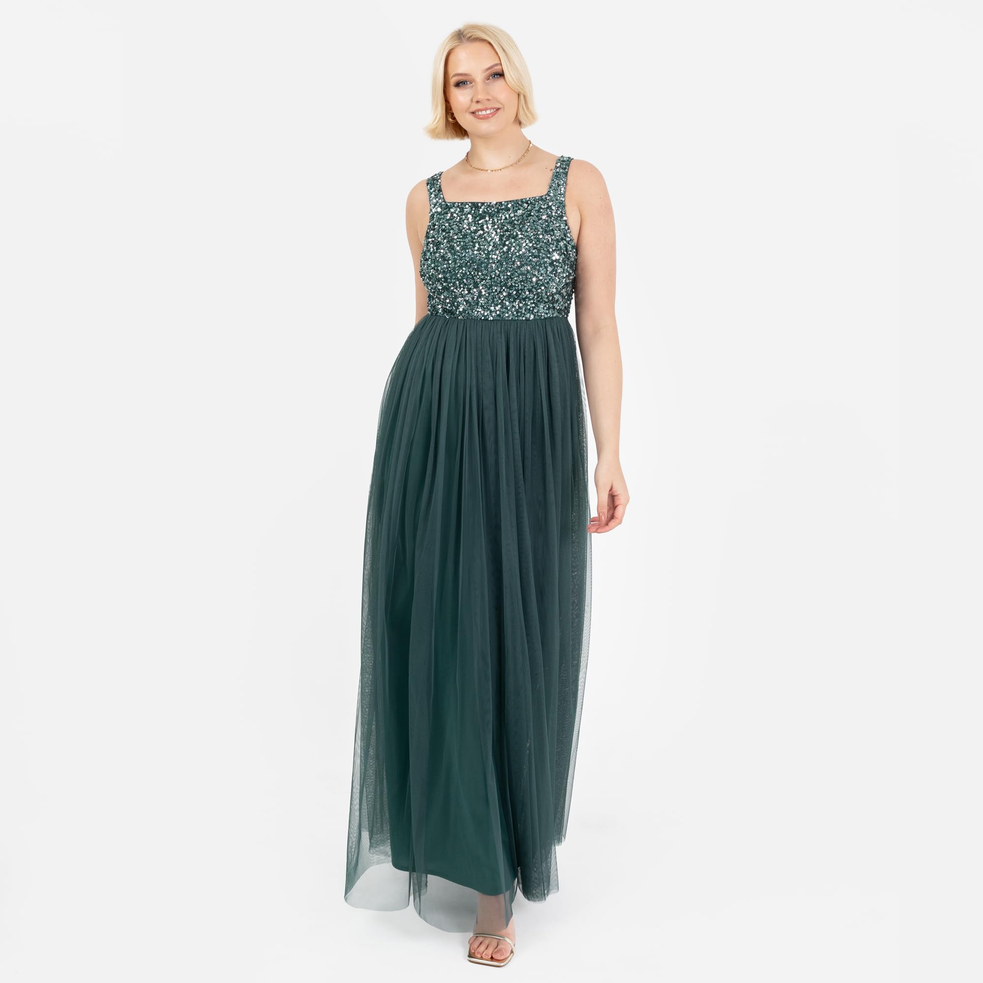 Damen Maya Deluxe Ladies Womens Maxi Dress Wide Straps Sleevless Square Neckline Embellished for Wedding Guest Prom Brautjungfernkleid – Bild 2