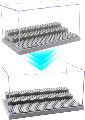 Miniatura 4 de WMM Minifigure - Vitrina para bloques de figuras de acción, caja de exhibición de acrílico a prueba de polvo con 3 escalones móviles para modelos de