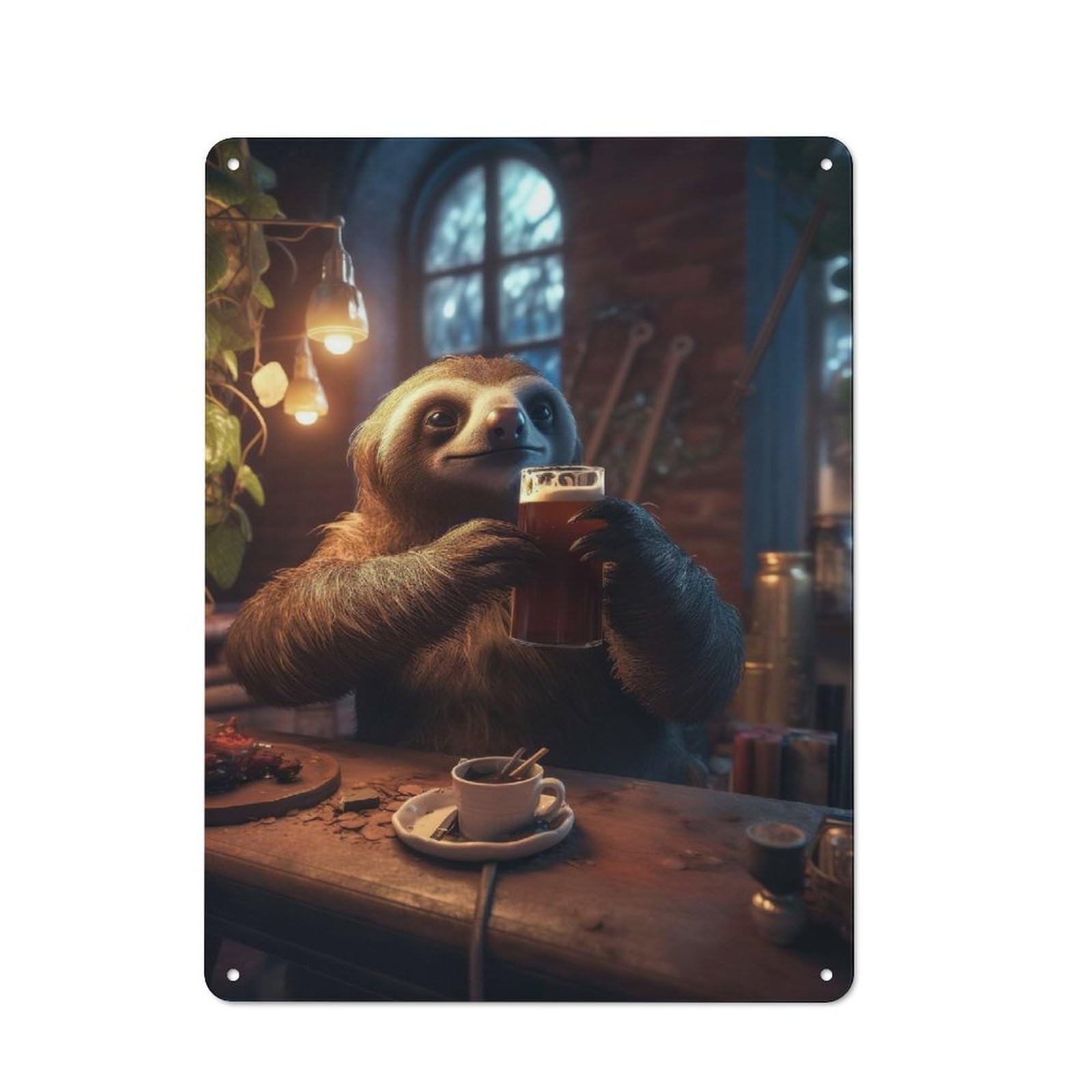 Junmoney Sloth Drinking Beer Bar Rustic Metal Wall Sign 40X30cm For Kitchen Or Home Bar, For Garage, Workshop And Man Cave Decoration