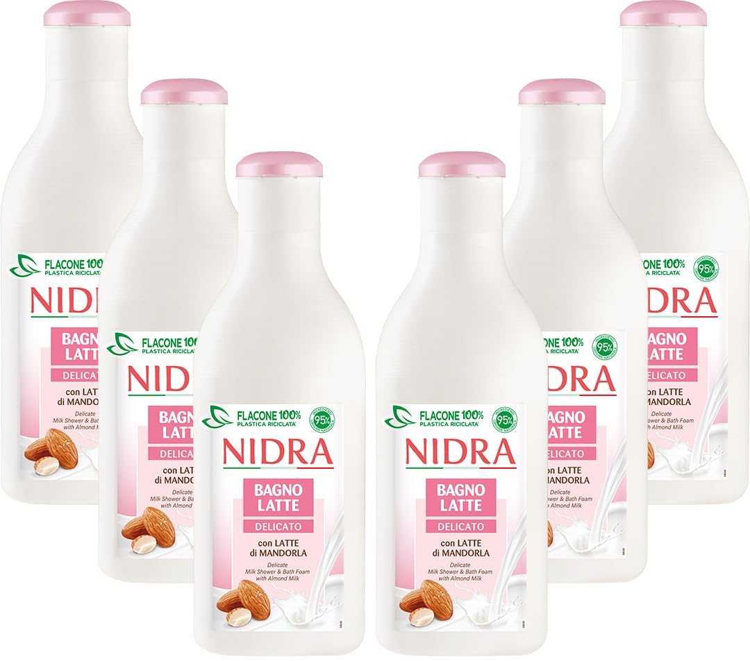 NIDRA | Bagnolatte Delicato, con Latte di Mandorla, Proteine del Latte, Dermatologicamente Testato, Made in Italy, 6x750 ml