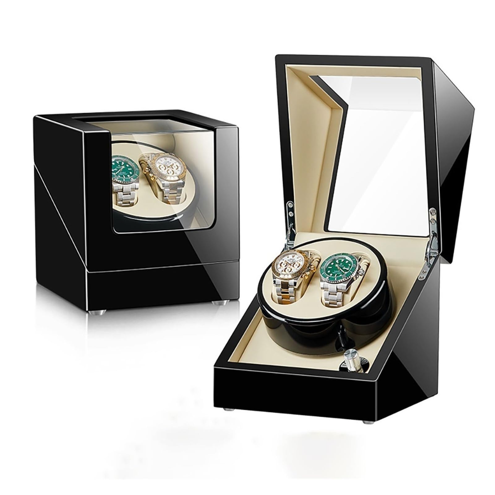 Caricatore Automatico per Due Orologi, Scatola Porta Orologi con Superficie in Pelle e Motore Giapponese Silenzioso, Alimentato da Adattatore CA o a Batteria. La rotazion，D