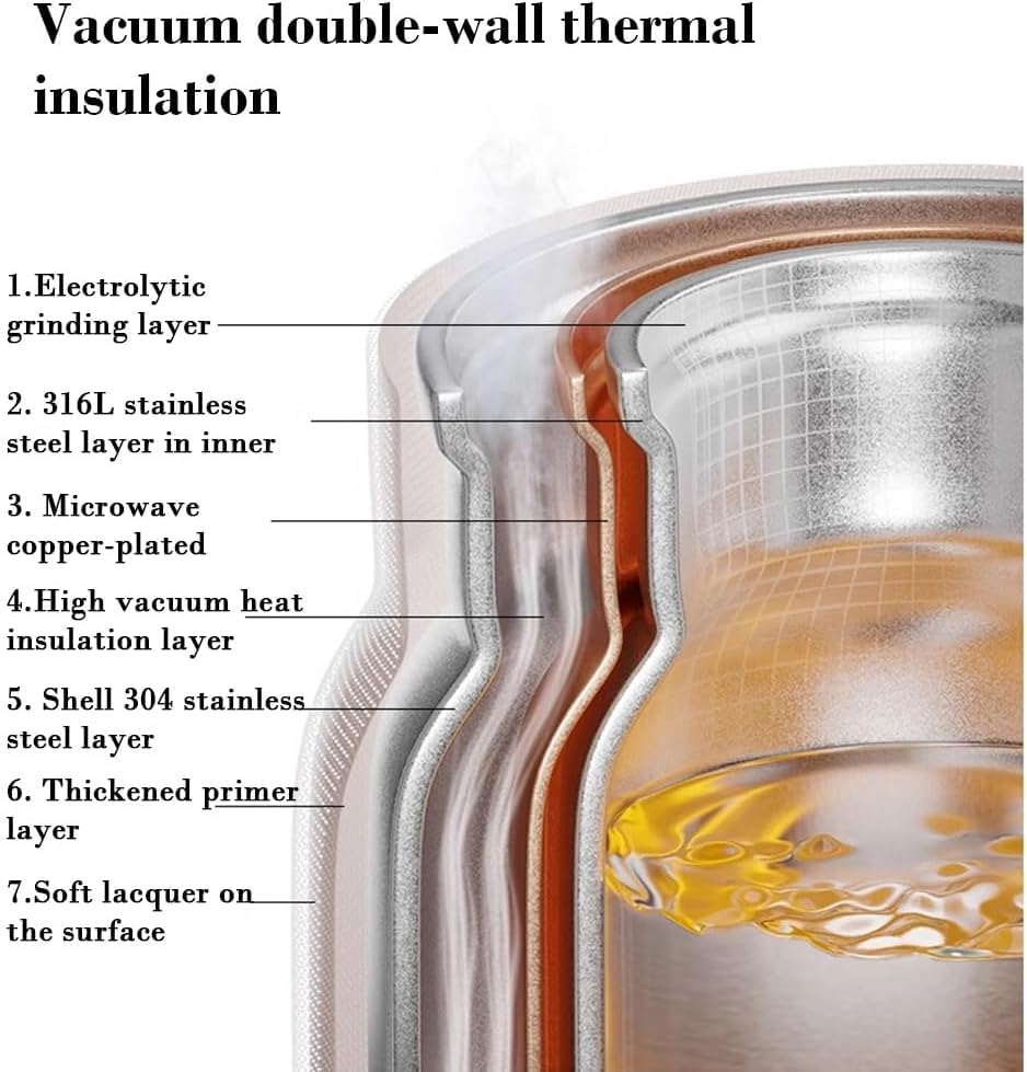 Caraffa termica per caffè, in acciaio inox, isolata in acciaio inox, a prova di perdite, per latte, caffè, tè, bevande calde, nero, 1,6 l