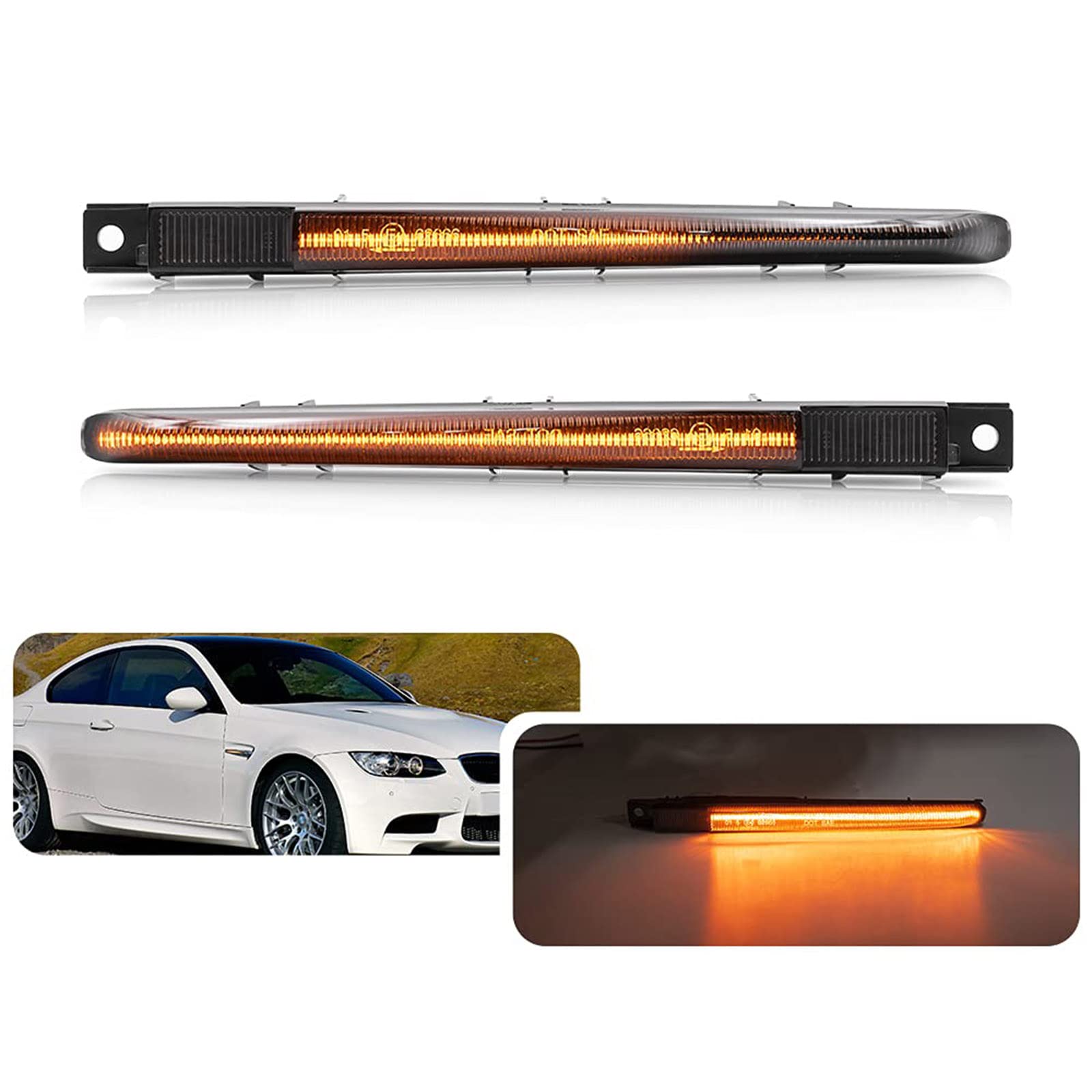 njssjd LED Side Indicator Sequential Turn Signal Lights For 2007-2013 B/MW M3 E90 E92 E93 Sedan Coupe Cabrio Dynamic Side Repeater Lamps Smoked Lens Canbus No Error