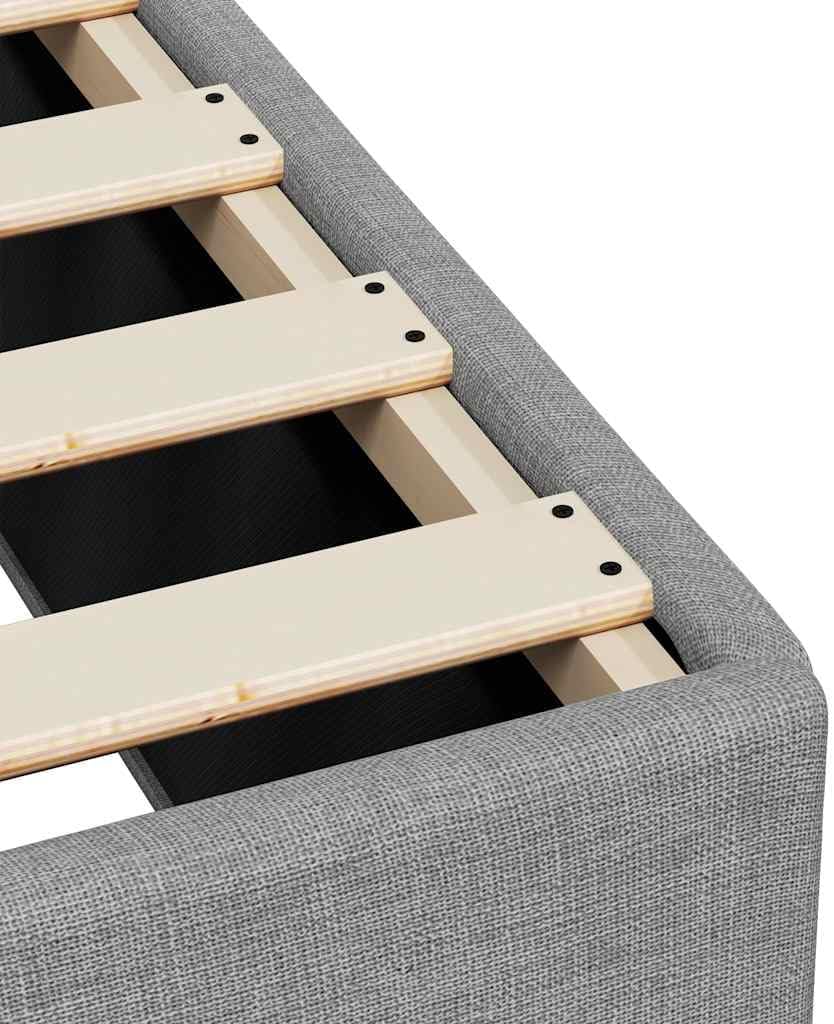 Twin XL Bed Frame Light Grey 100% Polyester Fabric with Plywood and Engineered Wood Durable Platform Foundation for Bedroom Mattress Support Modern Minimalist Design Sturdy Nonslip Easy