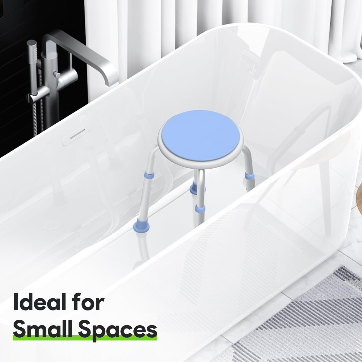 Delog Asiento de ducha giratorio de 360 grados, asiento ajustable para bañera y bañera pequeña, capacidad de 300 libras con puntas de goma antideslizantes