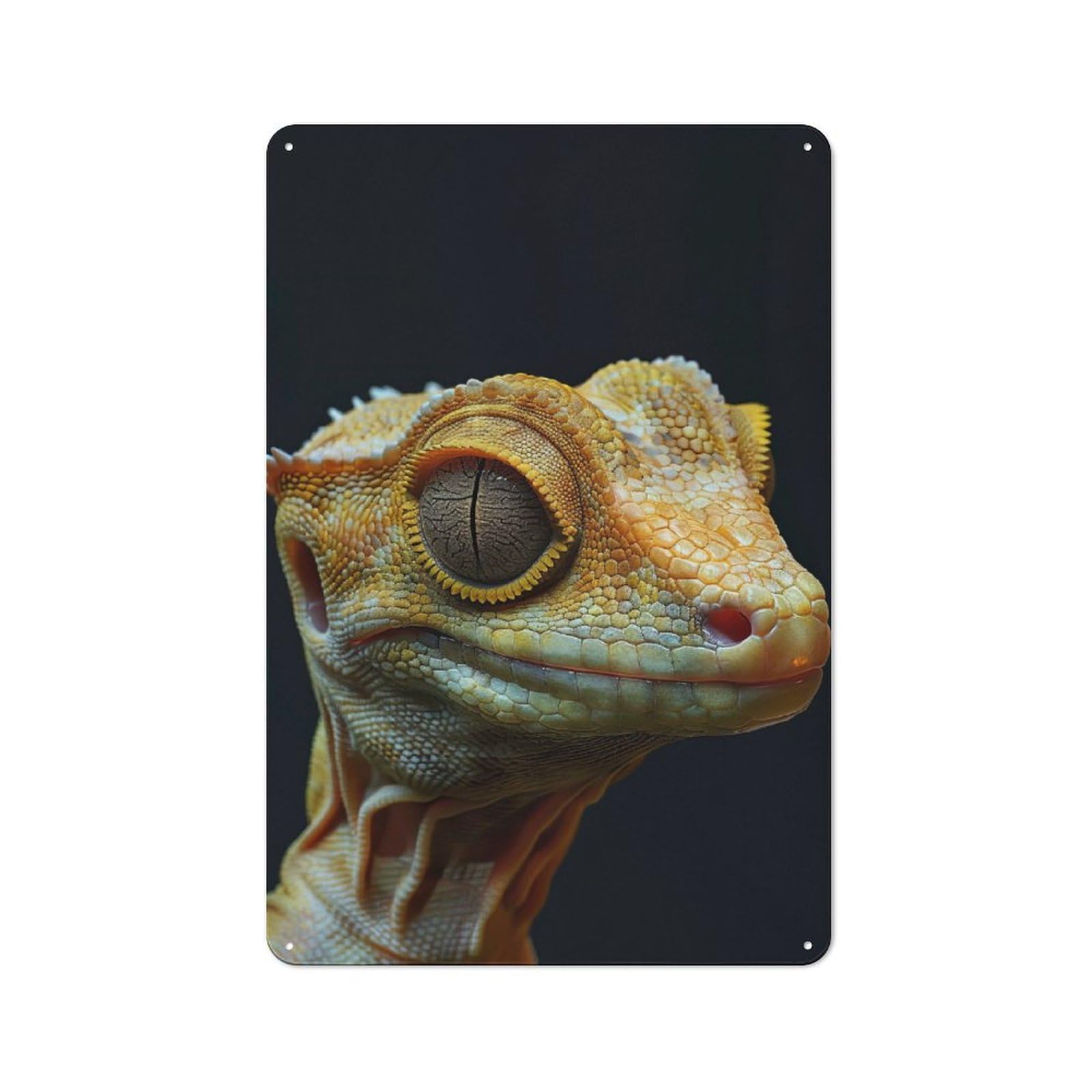 Junmoney Style-6 Tin Wall Plaque 30X20cm With Crested Gecko For Workshop Wall, Housewarming Wall Decor For People Furnishing Workshop