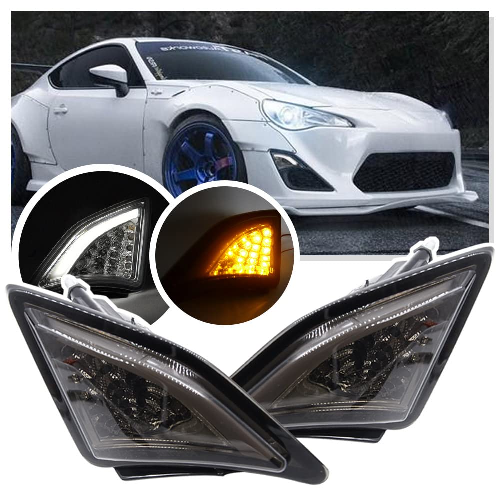 Lot de 2 feux d'angle avant LED fumés compatibles avec Scion FRS T oyota GT86 2013
