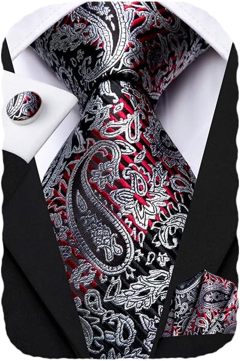 Hi-Tie 63" 70" Ties for Men Silk Extra Long Mens Ties Set and Pocket Square Cufflinks Paisley Necktie Business Wedding