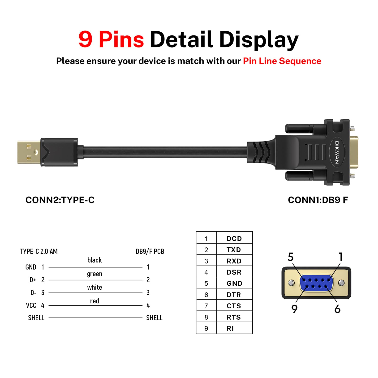 Adaptador USB a serie de 12 pies, USB a RS232 DB9 hembra con chipset FT232, compatible con Windows 11, 10, 8, 7, Mac Linux
