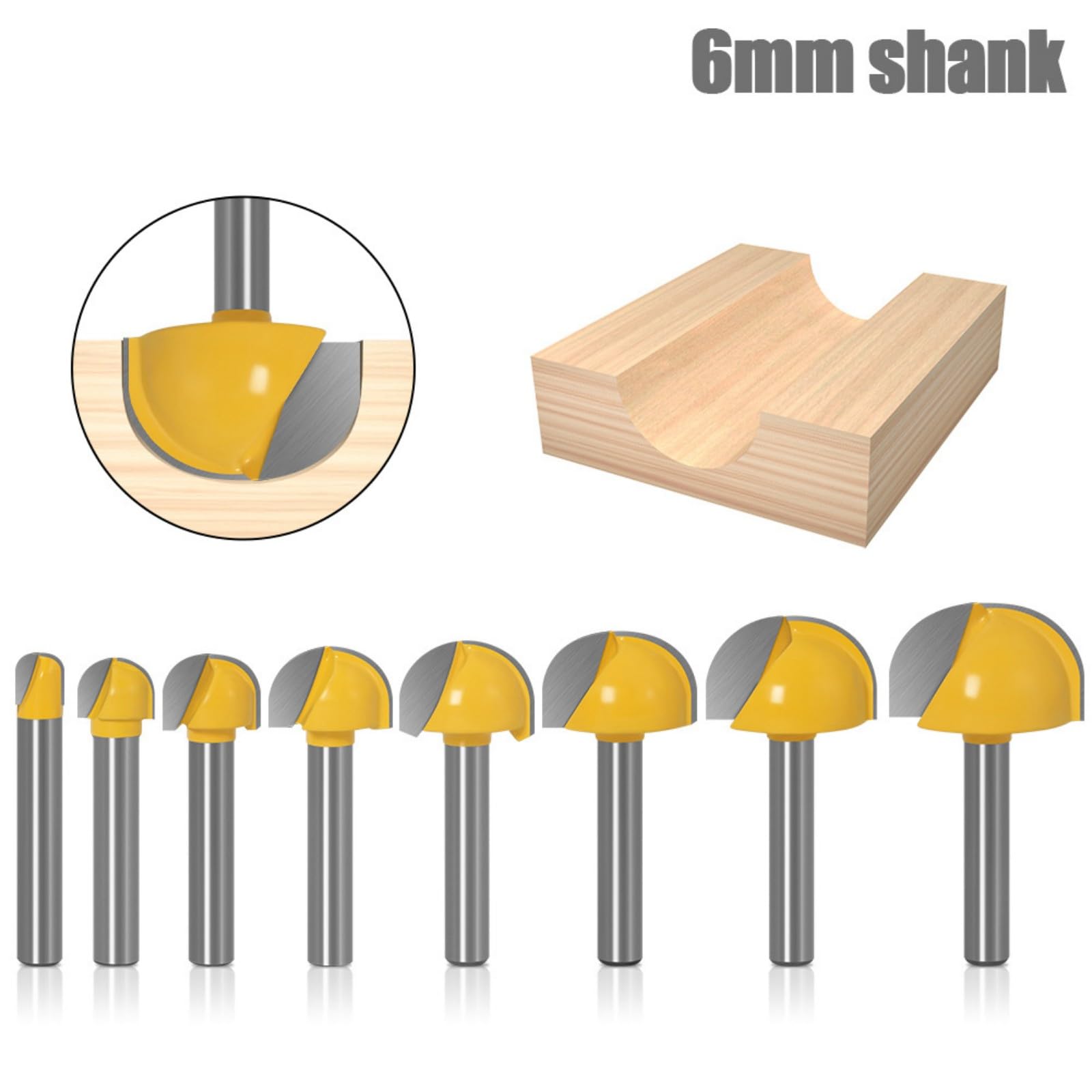 9 brocas de punta de bola de carburos resistentes para tallado de madera y perfilado de bordes en varios tamaños de 6,35 ~ 30 mm de diámetro para ranuras de cajón