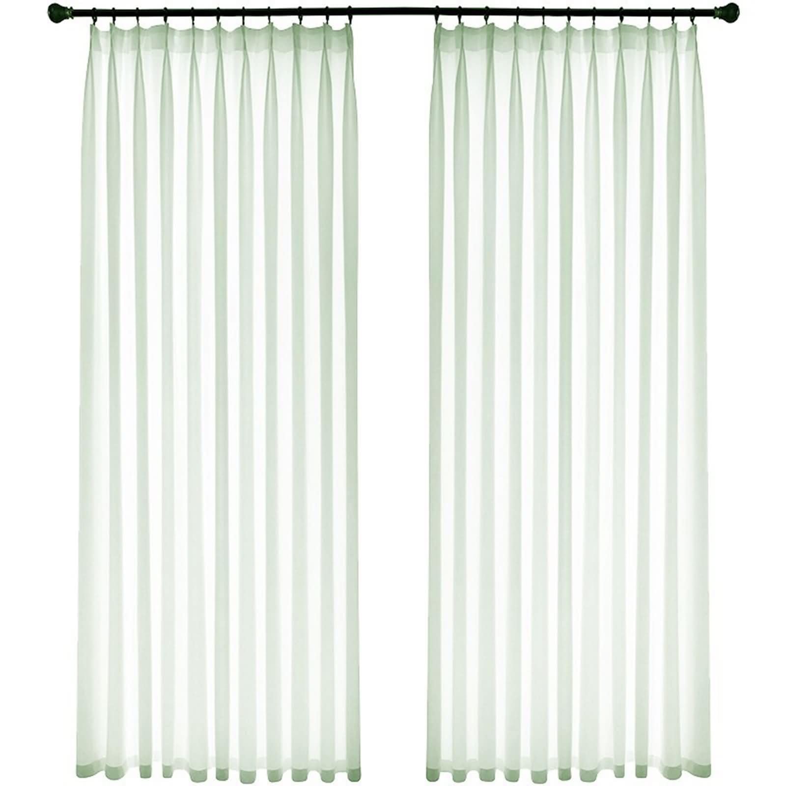 Rideaux de voilage vert semi-transparent filtrant la lumière à crochets