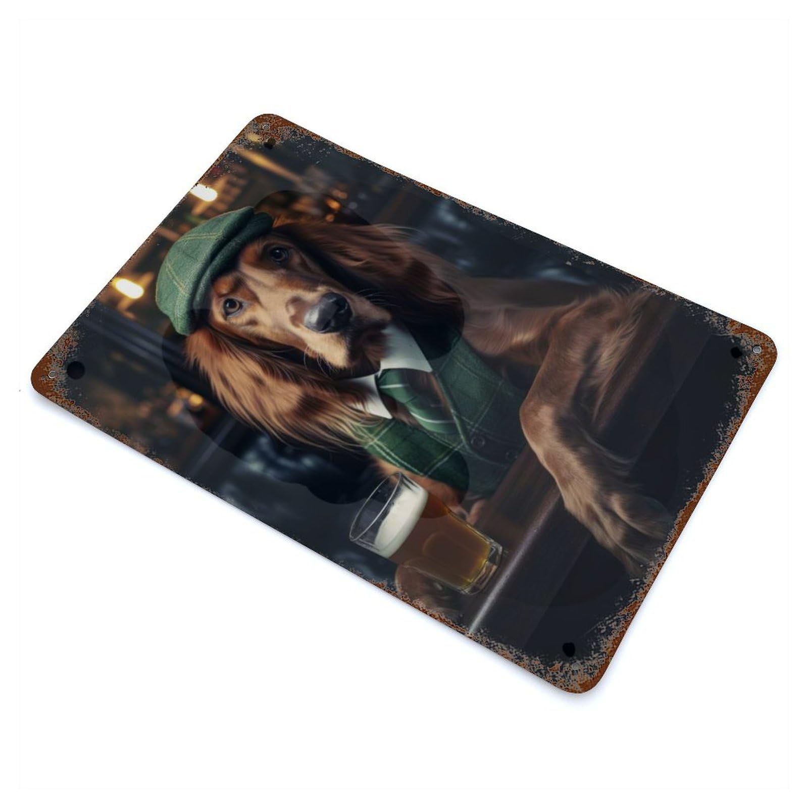 Irish Setter at The Pub Vintage Wall Sign 11.8"x7.9", Rust Effect Metal Decor for Living Room, Hallway And Home Decor
