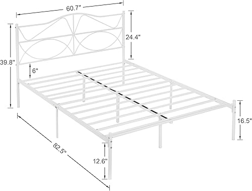 Miniatura 71 de VECELO Base de cama de plataforma metálica de tamaño matrimonial con cabecera y estribo, base de colchón de soporte de listones resistentes, no