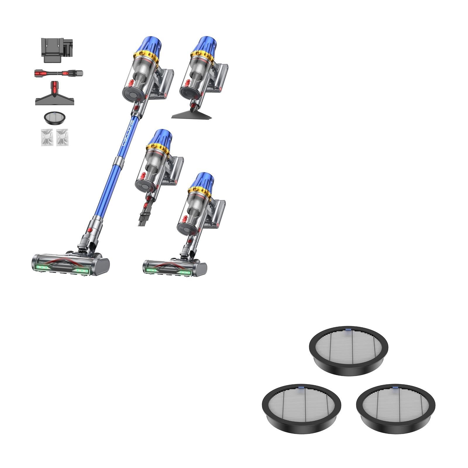 H9 Aspirapolvere Senza Fili Potente with HEPA 3pcs, 58000Pa/650W/80Min Scopa Elettrica Senza Filo con Display Touch LED, Autoportante Anti-Groviglio per Peli Animali, Blu