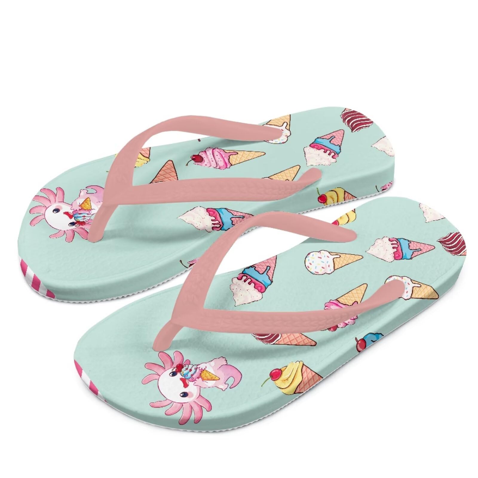 Watdotory Boy Girl Flips Flops for Kids Cute Axolotl Ice Cream Print Slip-on Thong Sandals Kids Slides Water Shoes for Beach Swim Pool Size 2