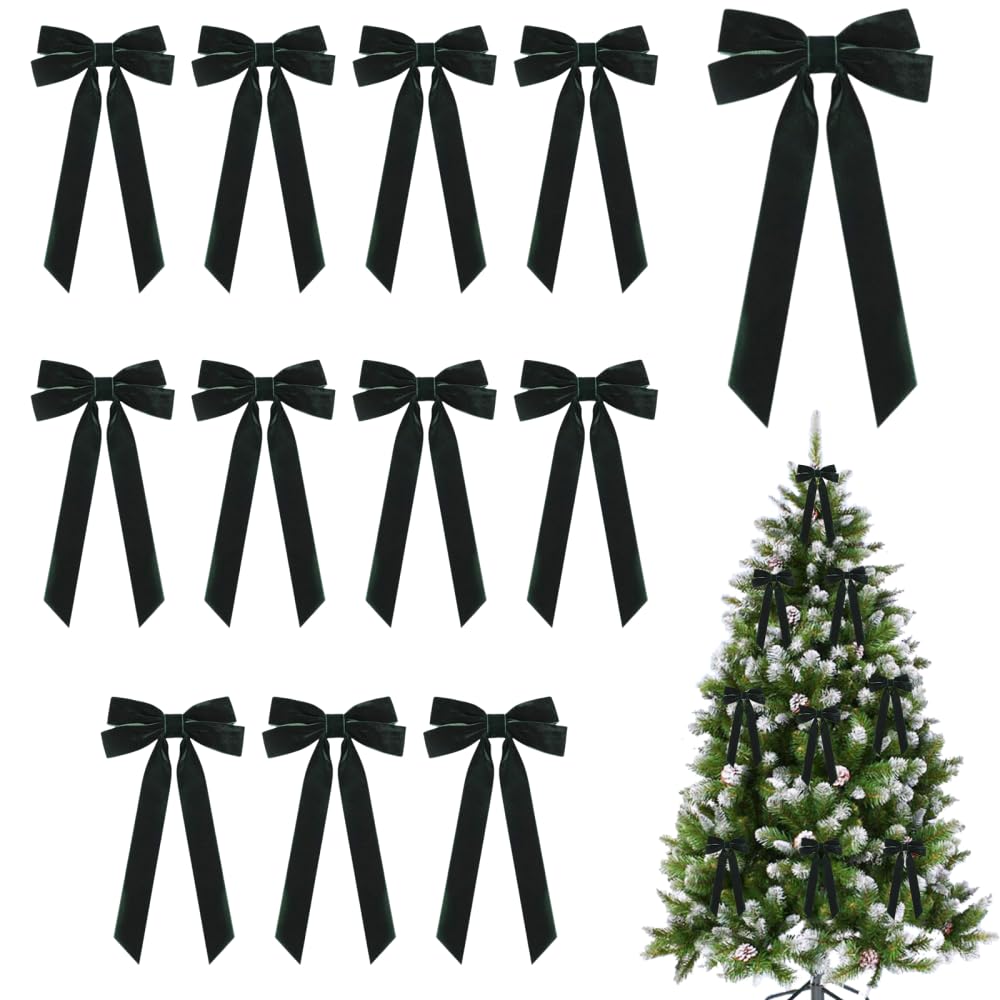 12PCS Valentine Bow Decors, 8.7 * 5.1" Soft Vintage Tree Topper Bows, Valentine Bow Ornaments for Home Thanksgiving Party Holiday Decoration