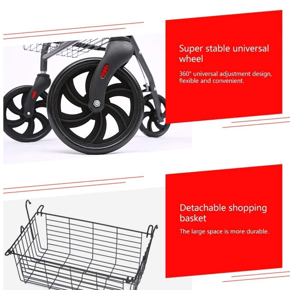 Składany Chodzik Typu Rollator Chodziki Typu Rollator, Składany Chodzik Typu Roller Z Hamulcem Ręcznym Aluminiowe Pomoce W Poruszaniu Się Z Regulowanym Podłokietnikiem Siedziska Lekki Chodzik Dla Sen