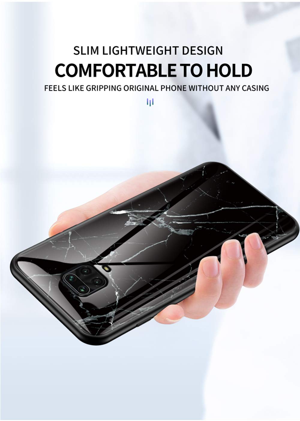 BaiFu Custodia per Xiaomi Redmi Note 9S Sottile e Slim Marmo Cover Posteriore in Vetro Temperato con Bordo in TPU Protettiva Cover per Xiaomi Redmi Note 9S (Giallo