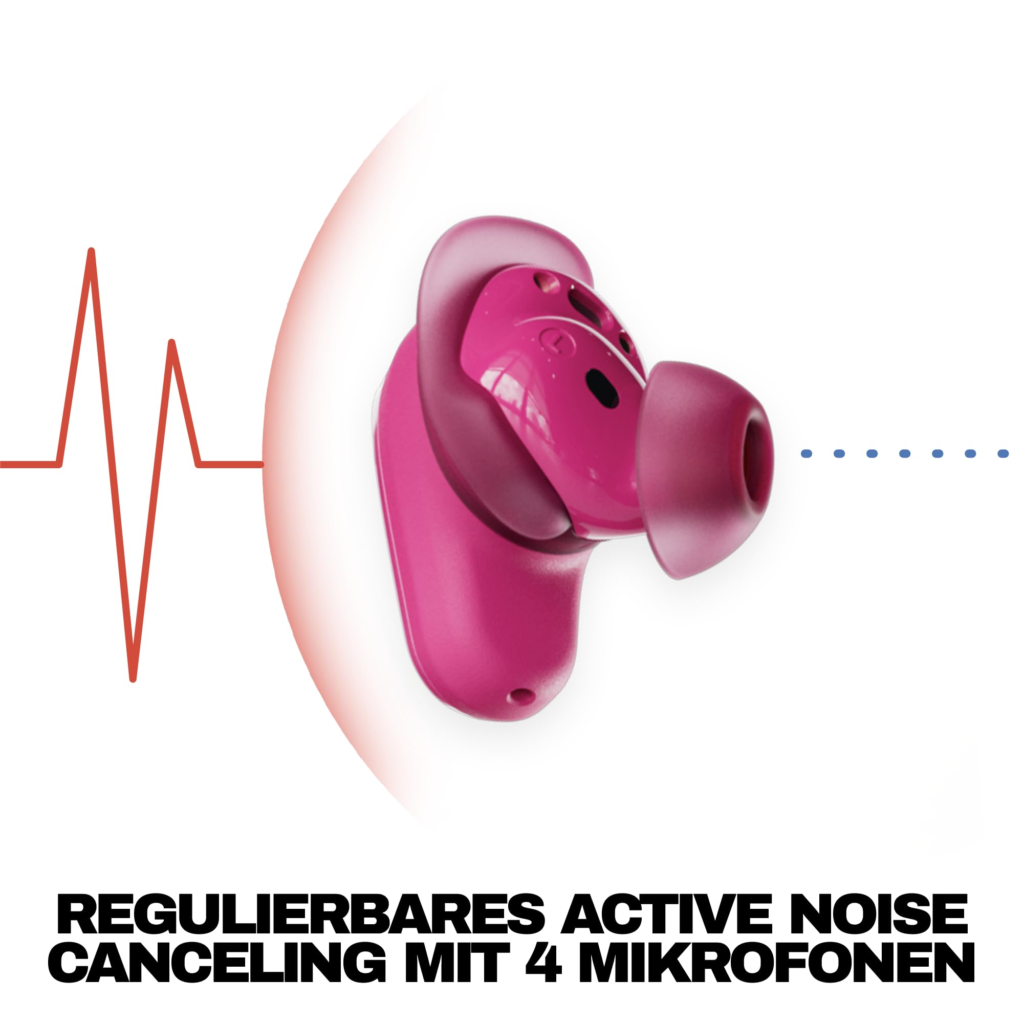 Skullcandy Method 360 ANC Wireless Earbuds, Sound by Bose, Bluetooth Headphones, Premium Noise Cancelling, Up to 40 Hrs Battery, Sweat and Water Resistant, Microphone for iPhone Android - Crazy Pink