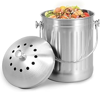 Countertop Compost Bin, 5L Large Capacity Food Waste Bin with Sturdy Handle and Sealed Lid, Indoor Compost Bucket, Metal C...