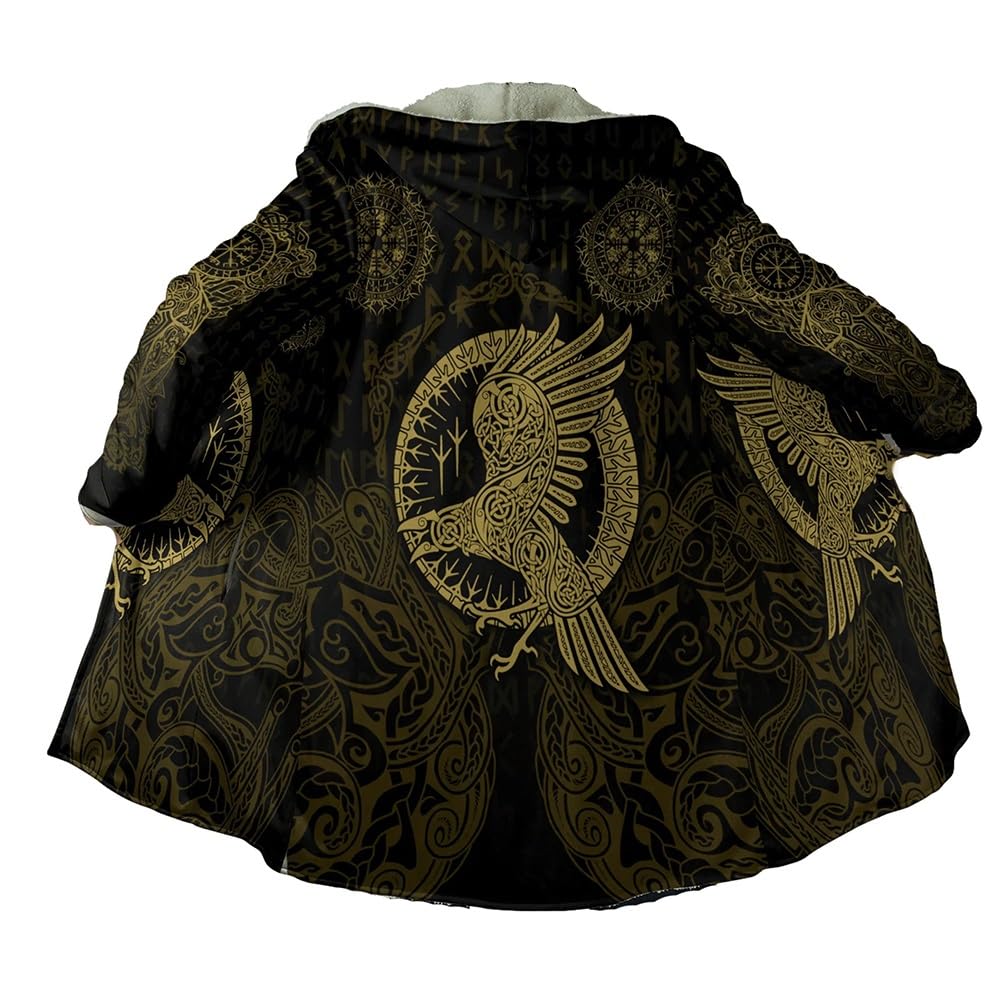 YGMIEYJ Viking Hooded Coats Vintage Flannel Hooded Jackets For Men Thick Hooded Cloak Viking Tunic For Men Capes And Cloaks(Yellow,5XL)