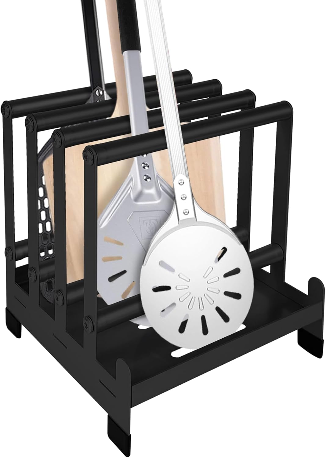 Pizza Peel Rack, Steel 4 Available Slots for Pizza Peel、Pizza Turner and Pizza Paddle Organizing and Saving, Pizza Holder Rack with Non-Slip Feet (Black) Pizza Peel Rack, Steel 4 Available Slots for Pizza Peel、Pizza Turner and Pizza Paddle Organizing and Saving, Pizza Holder Rack with Non-Slip Feet (Black)