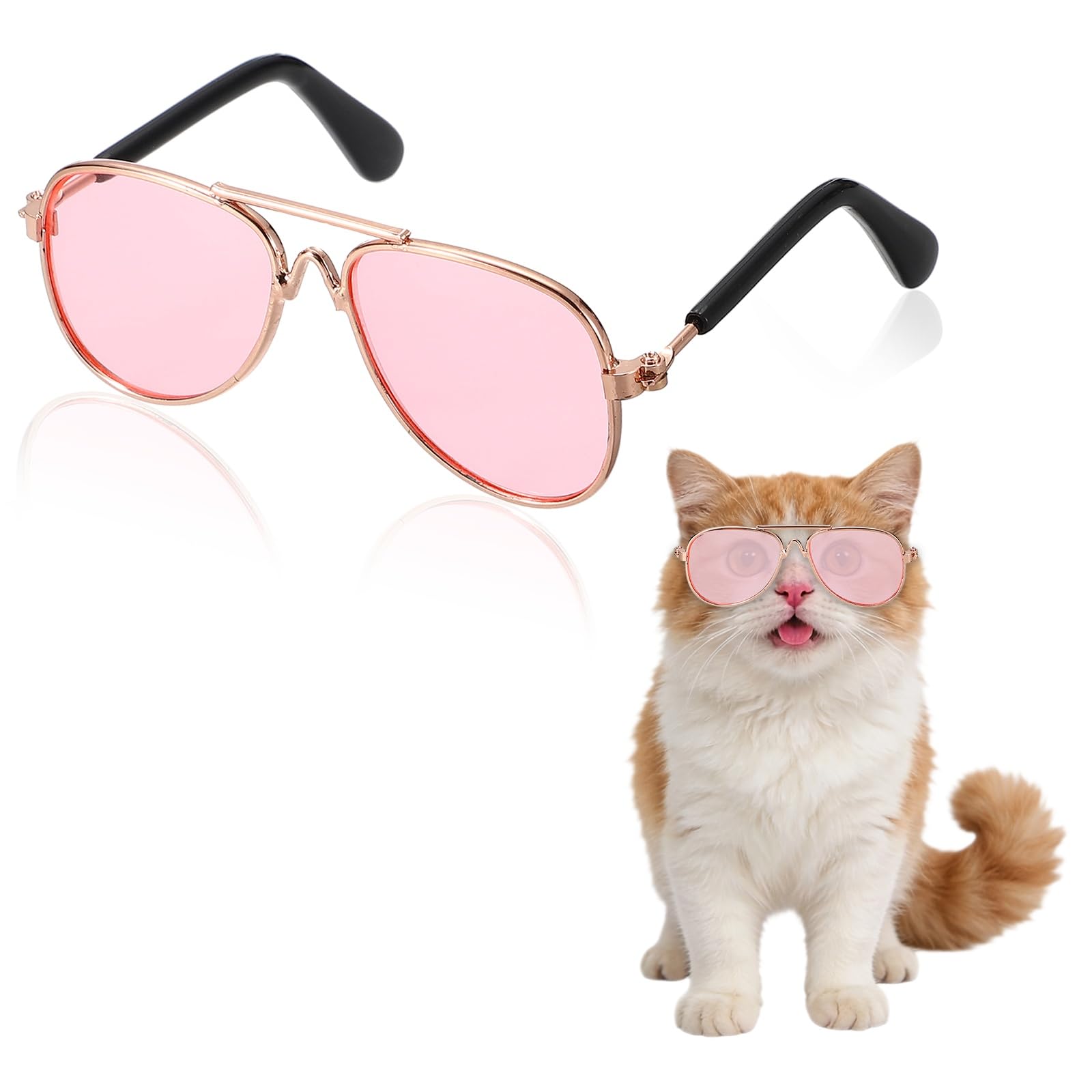 Okulary przeciwsłoneczne dla psów, retro, dla psów, kociąt, klasyczne, metalowe okulary, cosplay, kostium fotograficzny, rekwizyty, urocze mini okulary (lotnik, różowe soczewki