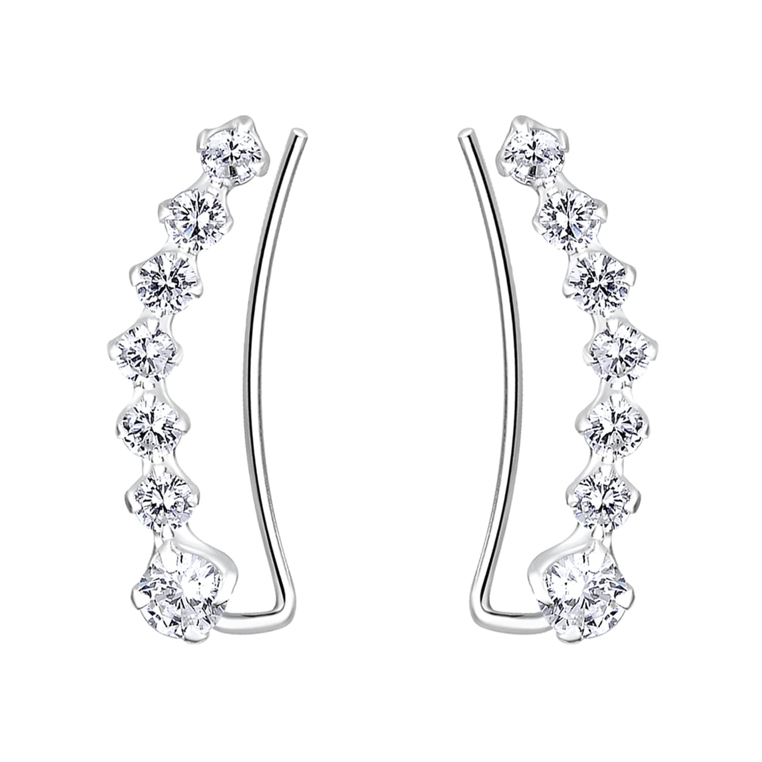 Damen Ohrklemme 925 Silber Bogen mit Zirkonia Glitzer Strass Steinen Ear Cuff Ohrringe Ohrstecker Ohrmanschette Ohr Kletterer Kurz 18mm