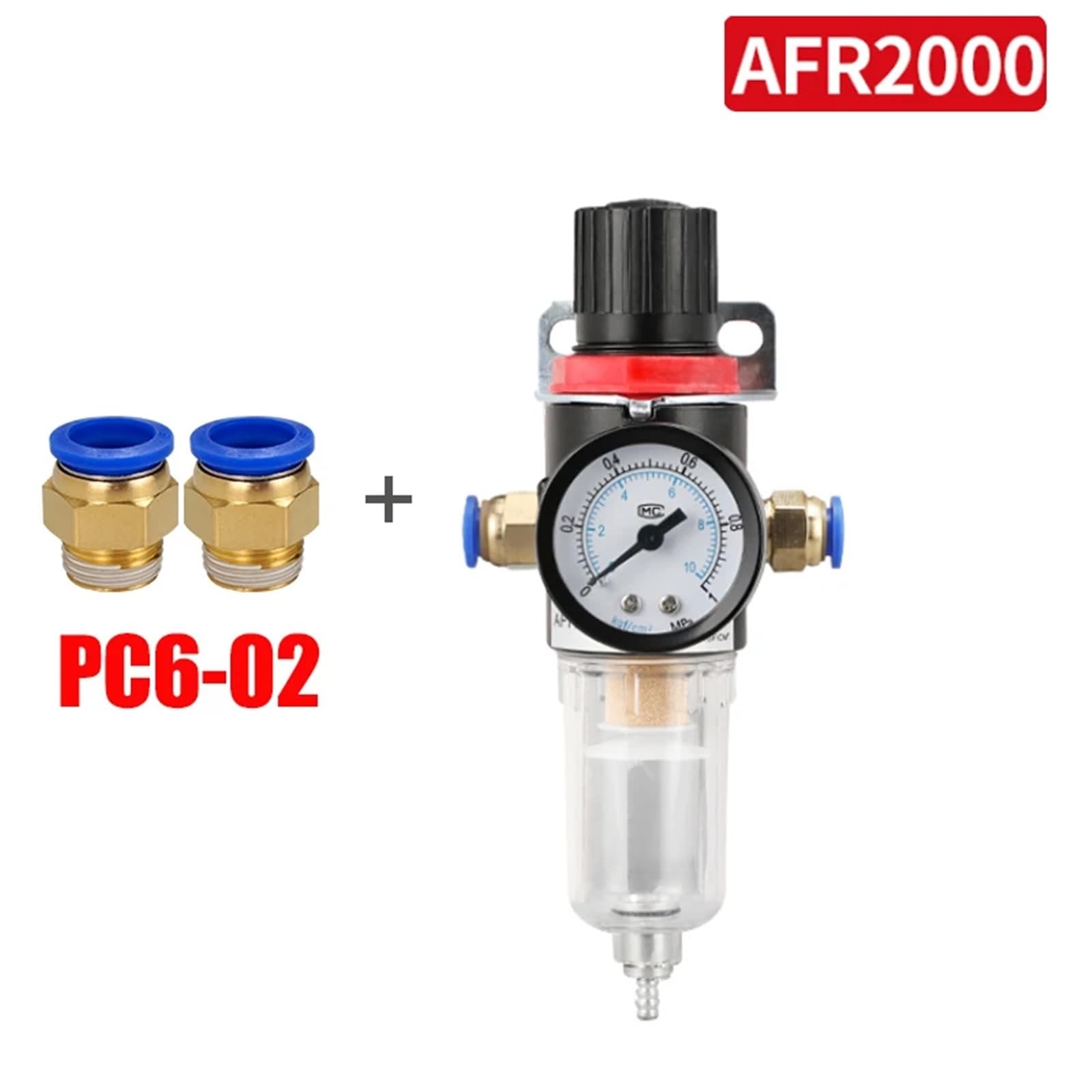 Filtro di trattamento della sorgente d'aria pneumatica AFR2000 Manometro regolabile 1/4 "4mm 6mm 8mm 10mm 12mm Raccordi 1 pz(AFR2000-6mm)