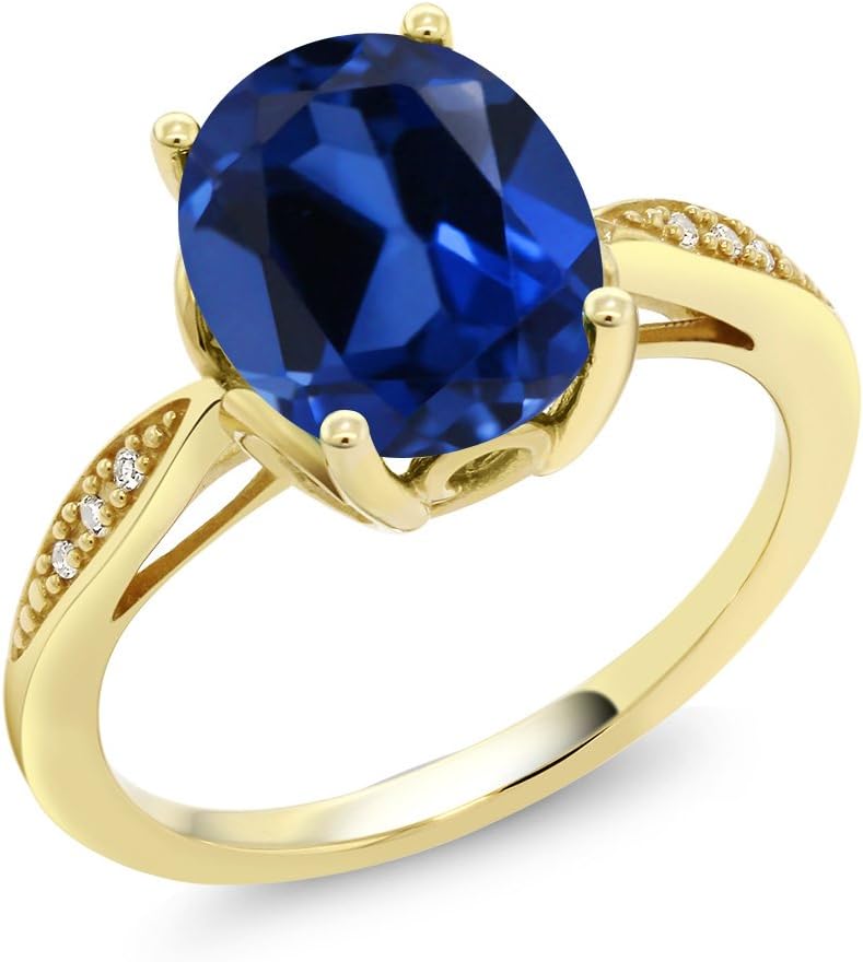 Gem Stone King 2-3 Cttw Oval Gemstone Birthstone and White Diamond Engagement Ring For Women | 14K Yellow Gold | Oval 10X8MM | Wedding Promise Ring | Size 5-9