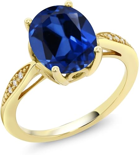 Gem Stone King Anillo de compromiso de oro amarillo de 14 quilates de 2-3 quilates con piedra preciosa ovalada de 0.394 x 0.315 in y diamantes