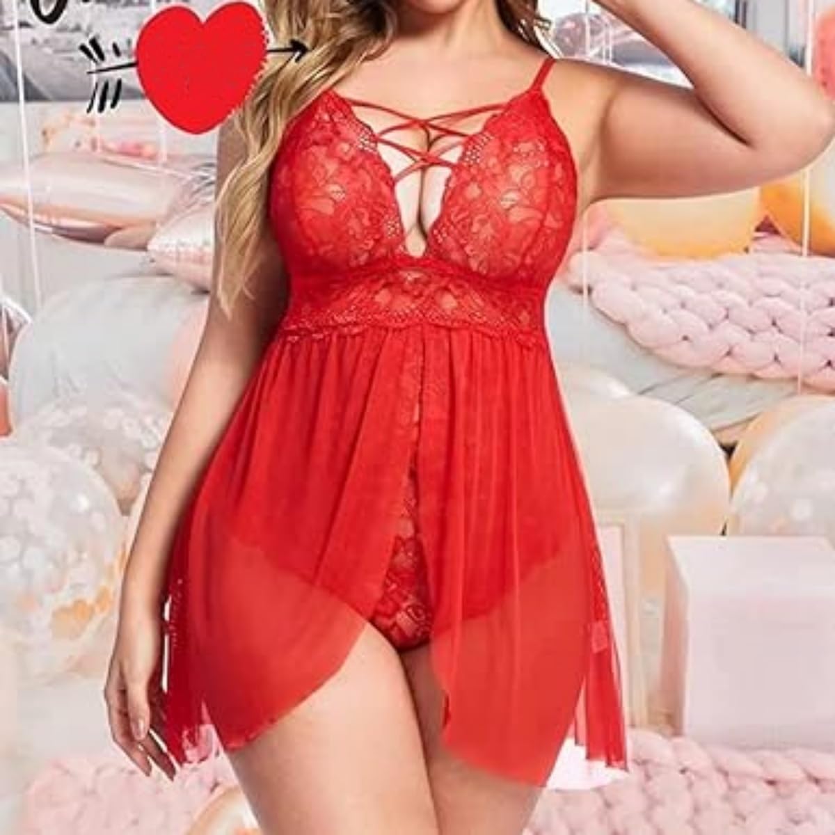 XHYRHTS Sexy Dessous Babydoll Plus Size Damen Chemise Nachthemden Spitze Negligee Unterwäsche Einteiler Nachtwäsche Nachthemd Damen Nachtwäsche