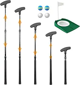 Putter de golfe ajustável, taco de golfe bidirecional para destros e canhotos, conjunto de minigolfe para jovens e jovens - 1 taco de golfe infantil com 4 bolas de golfe e copo com bandeira, putters
