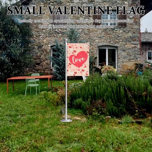 Bandera de jardín resistente a la decoloración con diseño de corazón rojo 7