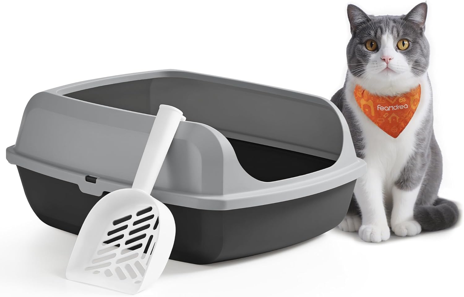 Feandrea Katzenklo mit hohen Seitenwänden, XL, offene Katzentoilette, mit Schaufel, für Kätzchen und große Katzen, schiefergrau PPT009GN01