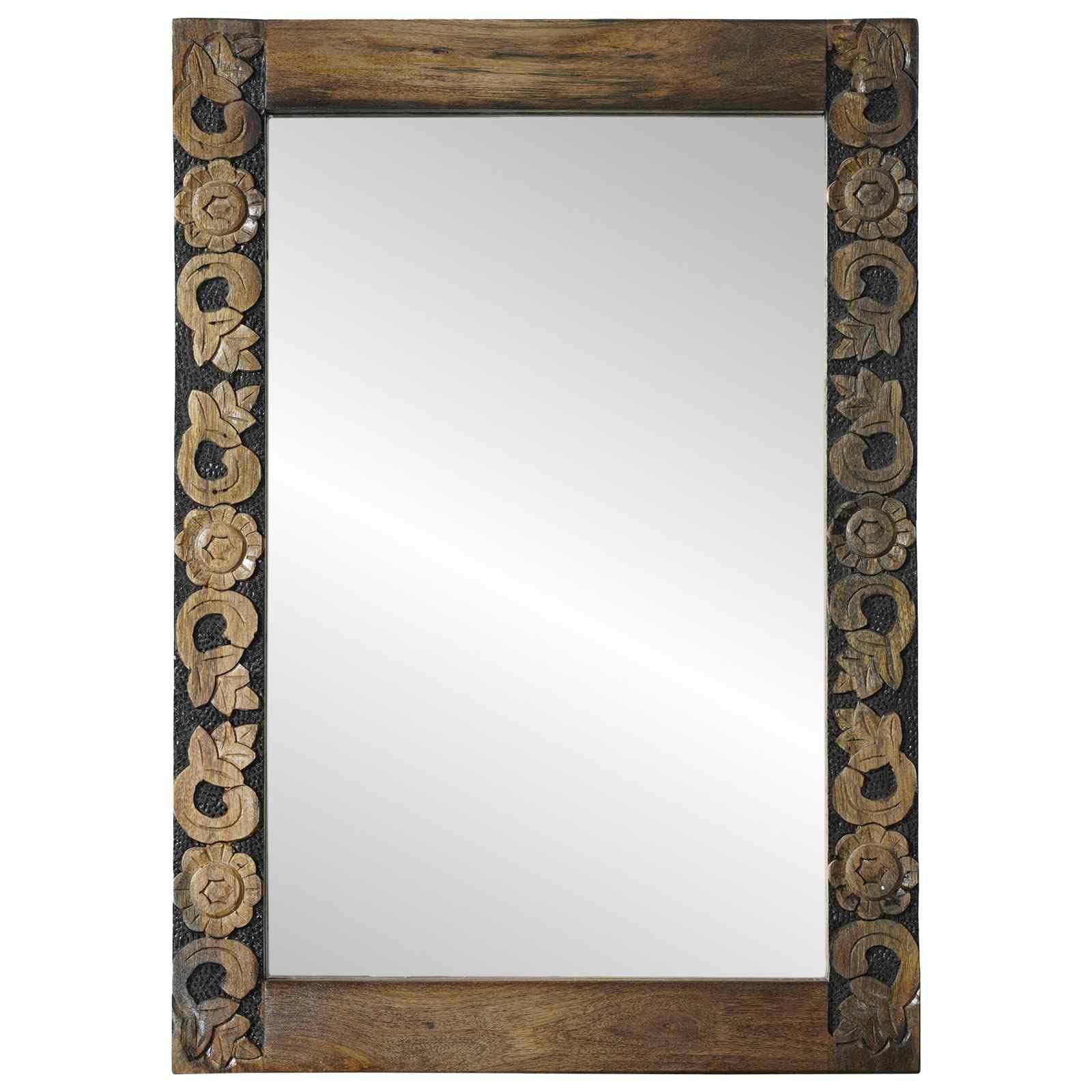 Fengshui Lustro ścienne orzech brązowy 70 x 50 cm materiał drewnopochodny szkło