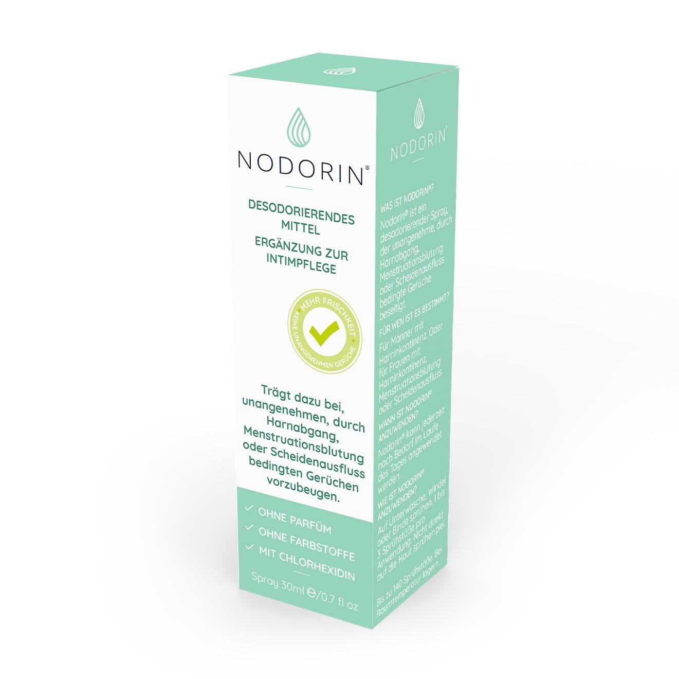 Nodorin – Intimdeodorant Spray – Antiseptisches & desodorierendes Intimspray – Zur Anwendung auf Slipeinlagen & Unterwäsche – Hilft gegen Geruch bei Harninkontinenz – 30 ml - Devicare