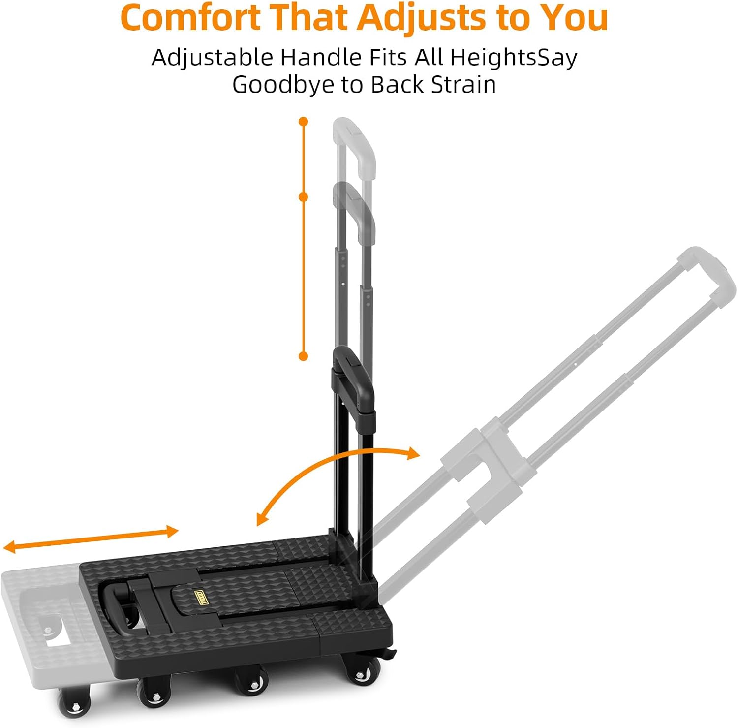 Dolly Cart with Wheels 440lbs, Folding Hand Truck with Upright Lock and 2 Elastic Straps, Extendable Heavy Duty Utility Cart for Luggage, Airport, Office & Dorm, Carrito de Carga